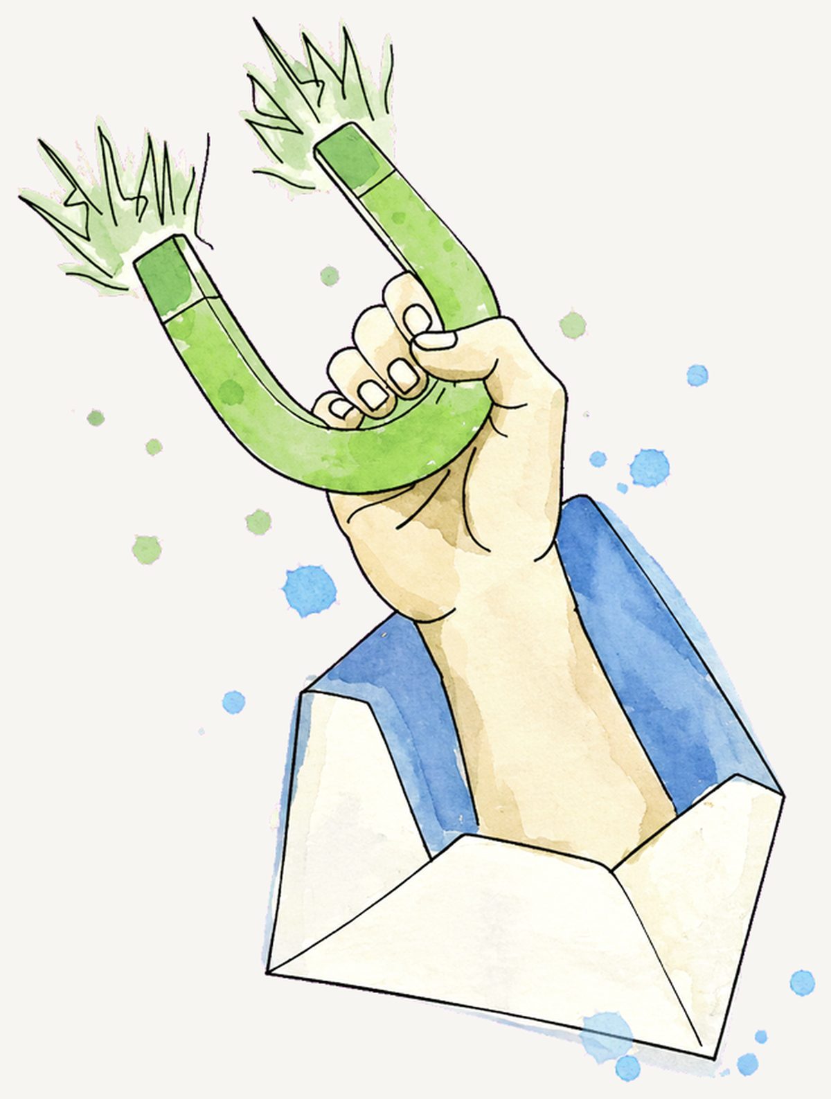 A magnet rising out of an opened envelope, pulling interest towards it